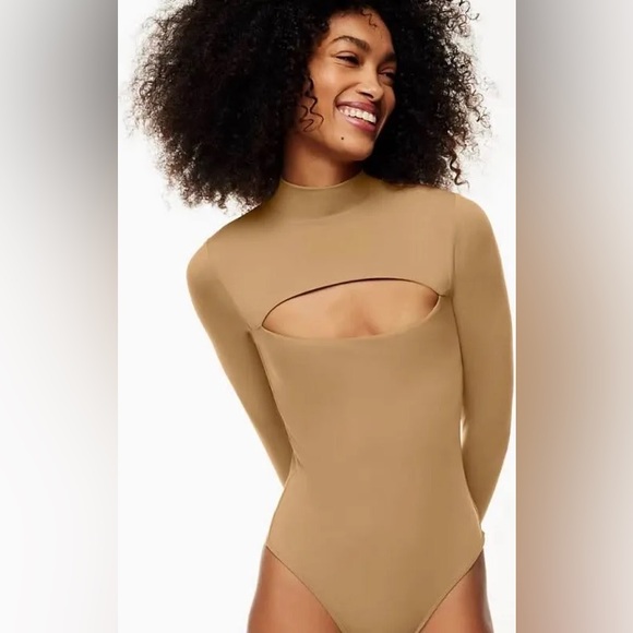 Aritzia Babaton Vero Contour Tan Bodysuit Cutout Size L - Picture 1 of 9